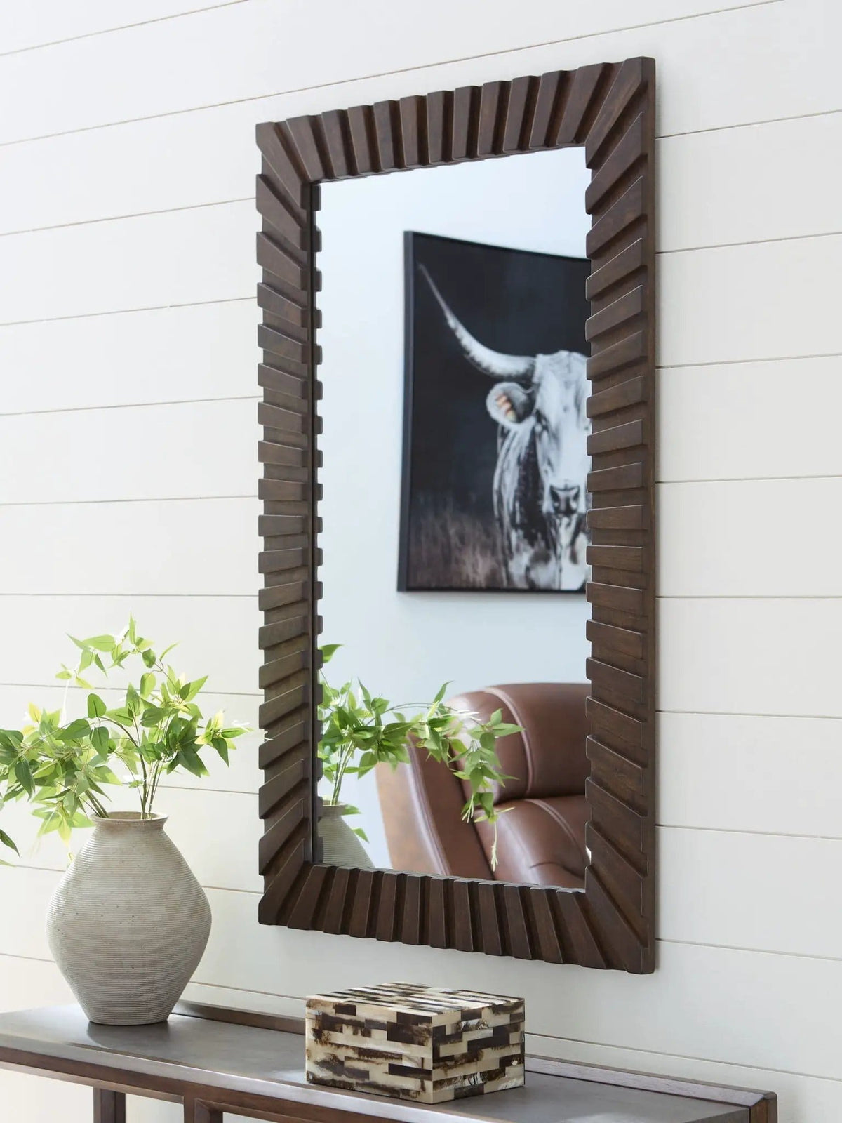 Advin Accent Mirror | 30 x 1.63 x 48 in | Living Room Furniture | Dark Brown