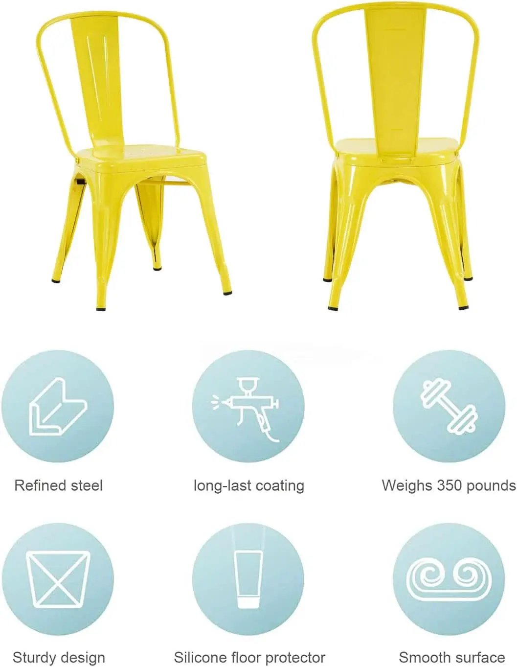 Stackable Yellow Metal Dining Chair 18 Inch Kitchen from PriceLows™