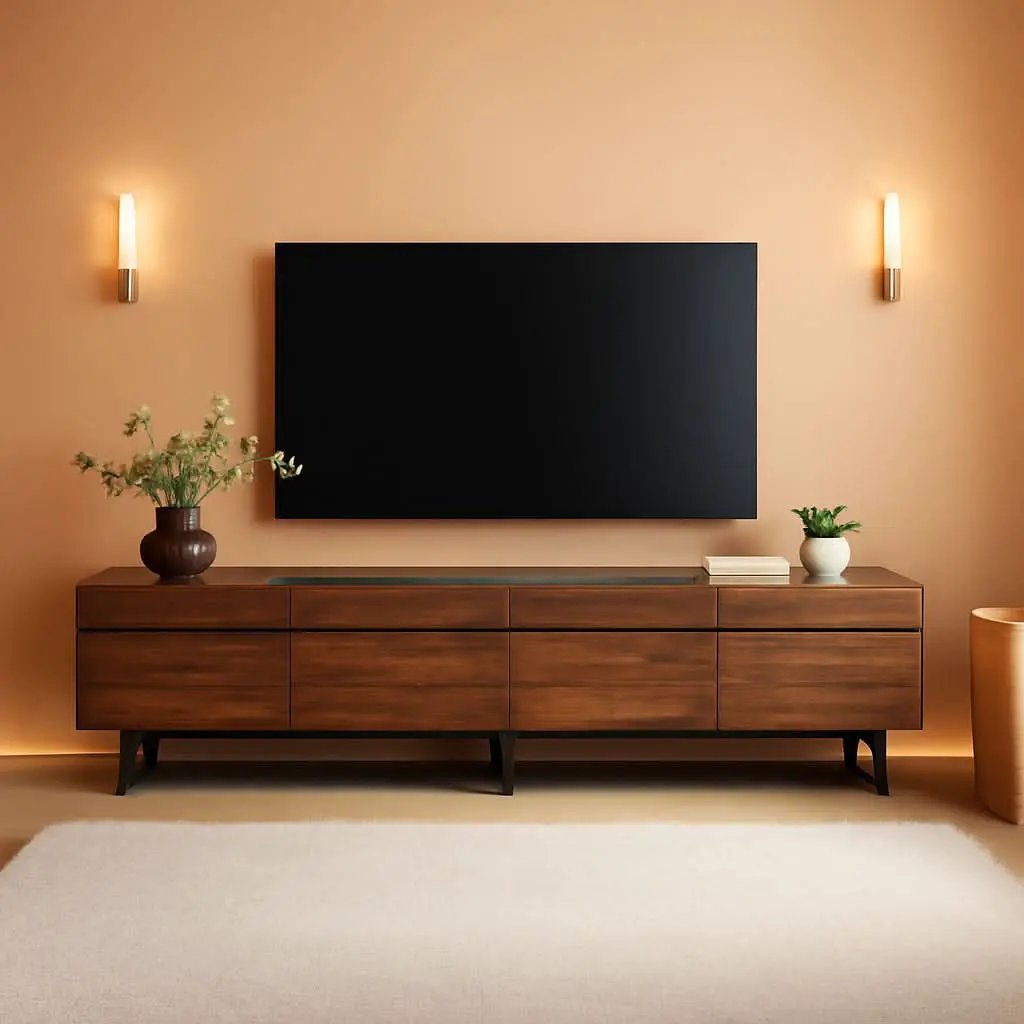 3 In 1 Modern TV Stand For TVs Up To 110 Inches With Storage Cabinets And Metal Base Walnut Brown from PriceLows™