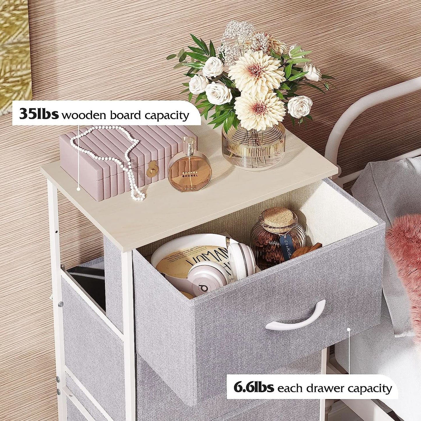 Light Grey Fabric Dresser With Four Drawers For Bedroom from PriceLows™