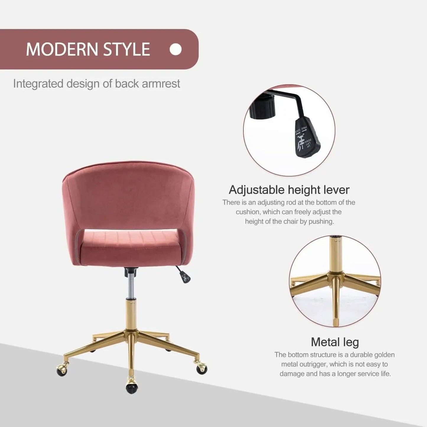 Rose Velvet Office Desk Chair With Ergonomic Design And Swivel Wheels from PriceLows™