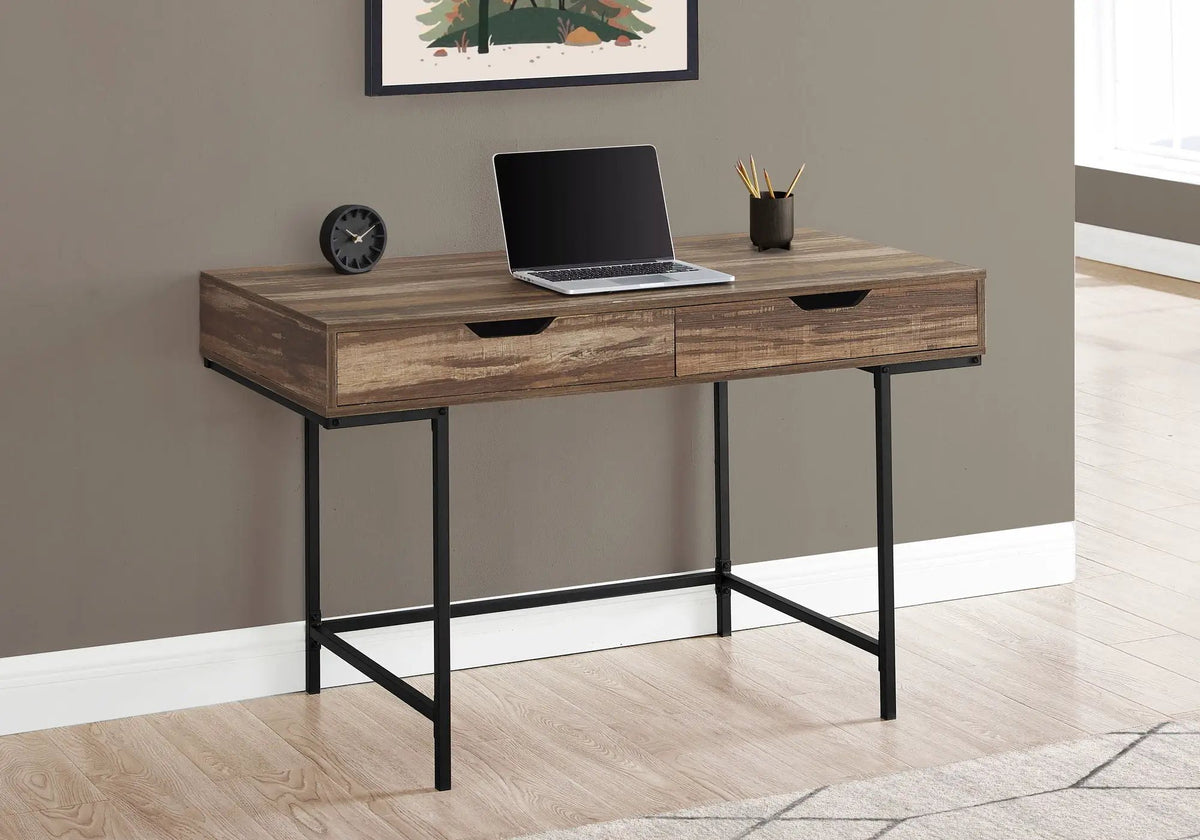Stone-Look Computer Desk | Two Storage Drawers | Metal Base | 47.25 Inch Length
