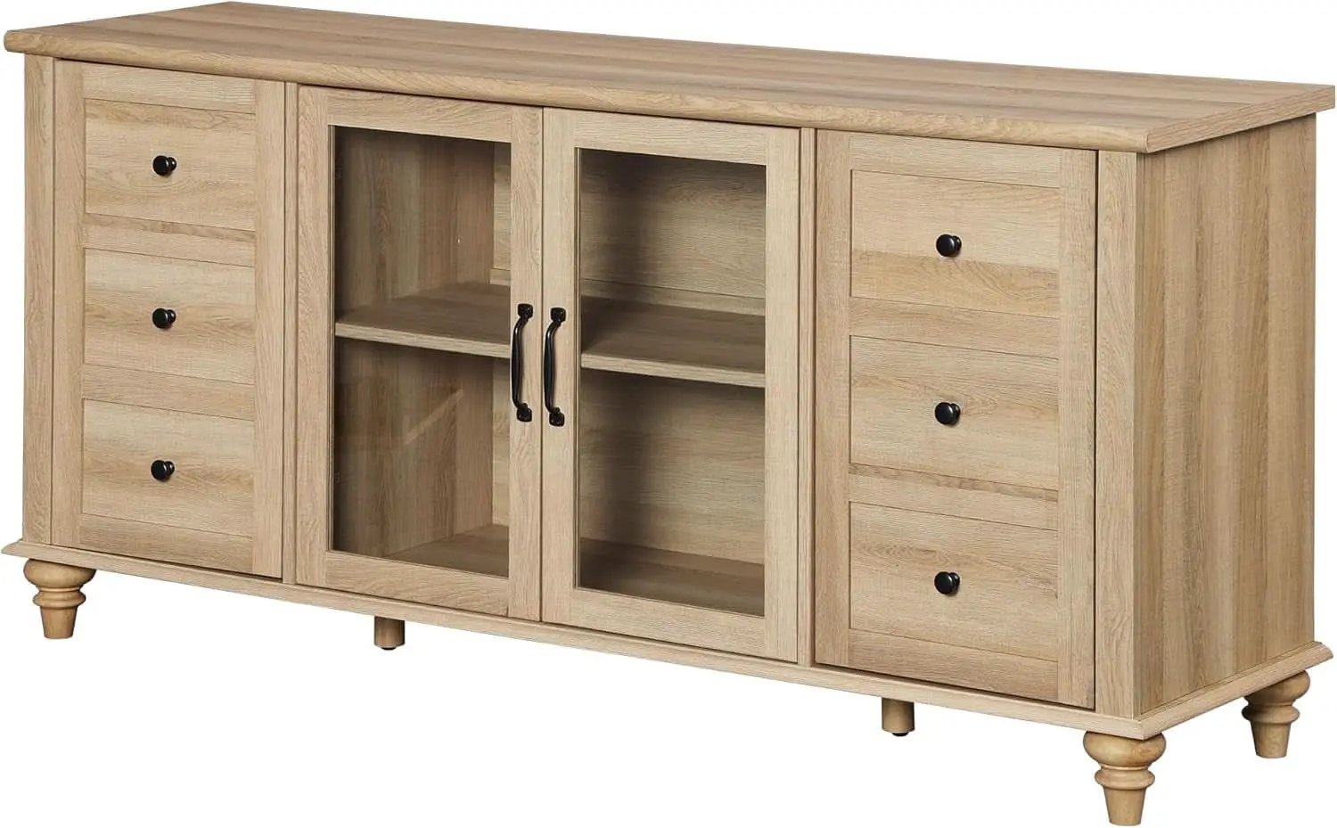 Oak Glass Door Farmhouse TV Stand For 75 Inch TVs Console from PriceLows™