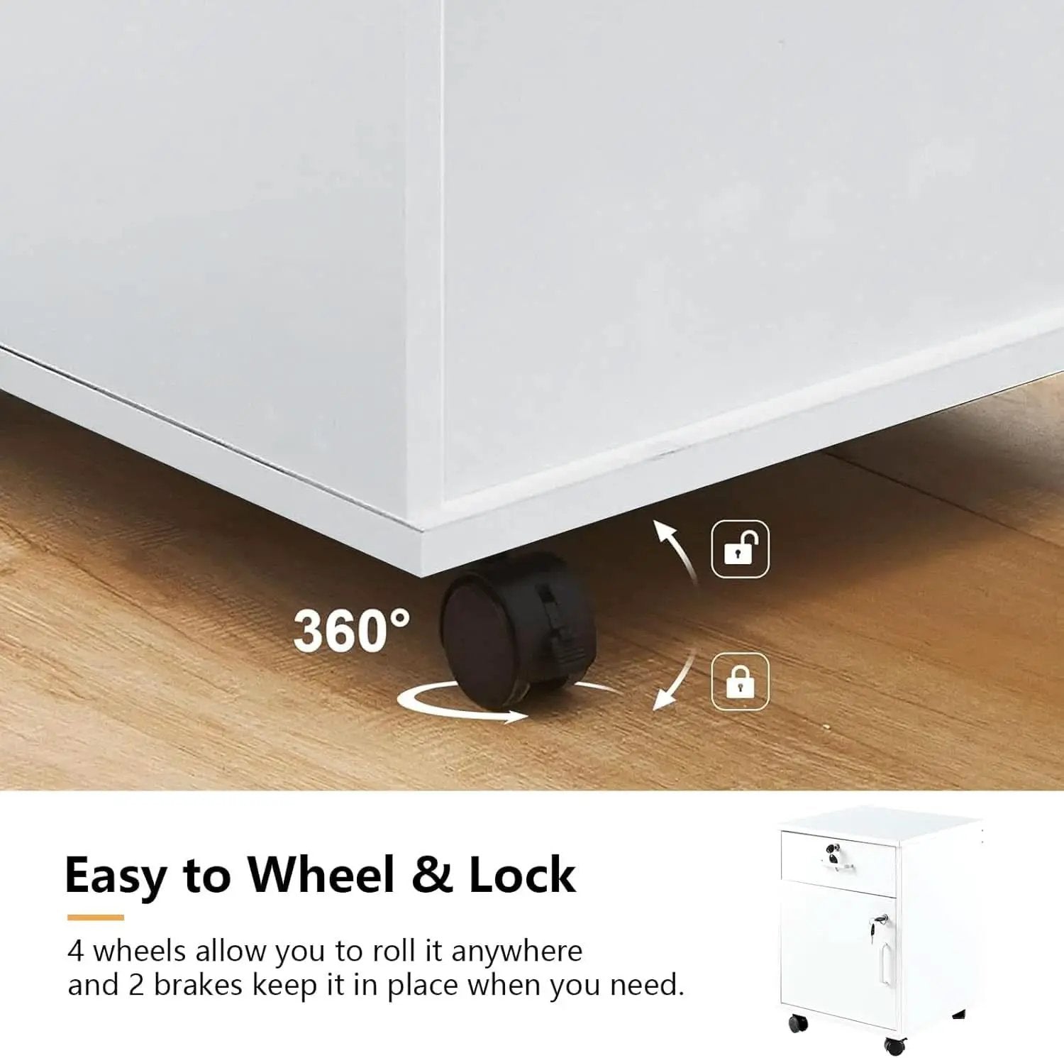 White Mobile File Cabinet With Lockable Drawer And Door from PriceLows™