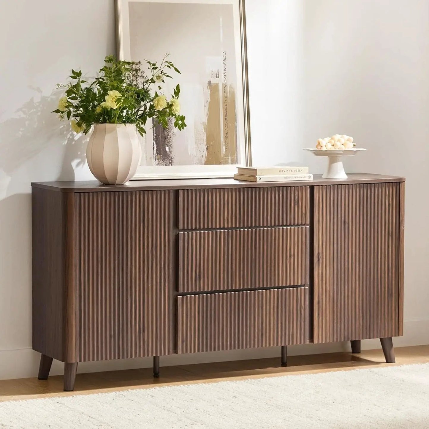 62 Inch Walnut Sideboard Buffet With Adjustable Shelves from PriceLows™