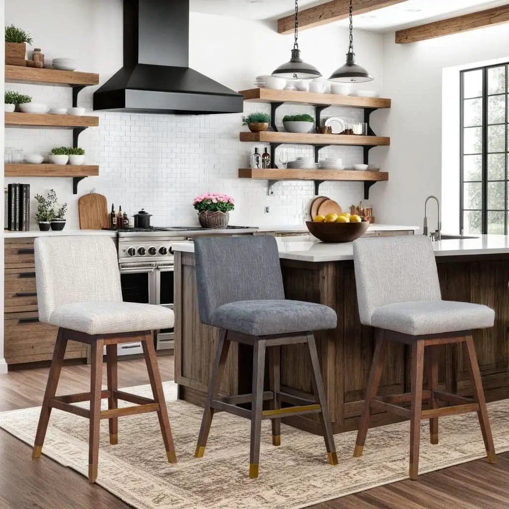 Basila 26 Inch Seat Height Swivel Bar Stool Taupe Fabric from PriceLows™