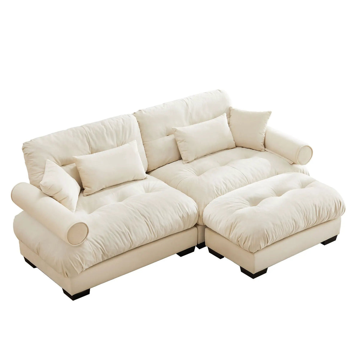 Modular Sectional Sofa | Deep Comfort Cushions | Vintage Fabric Ottoman