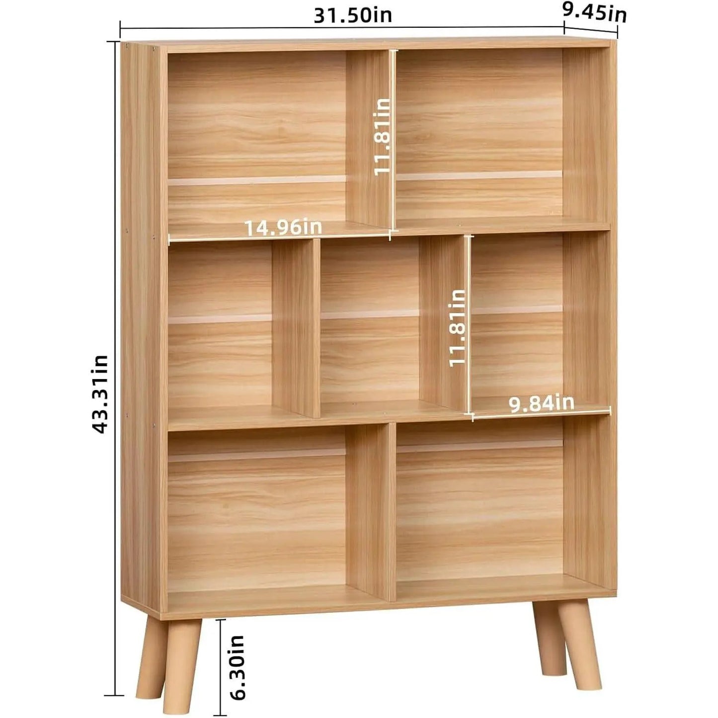 Wooden 7 Cube Bookshelf Natural Finish 3 Tier Freestanding from PriceLows™
