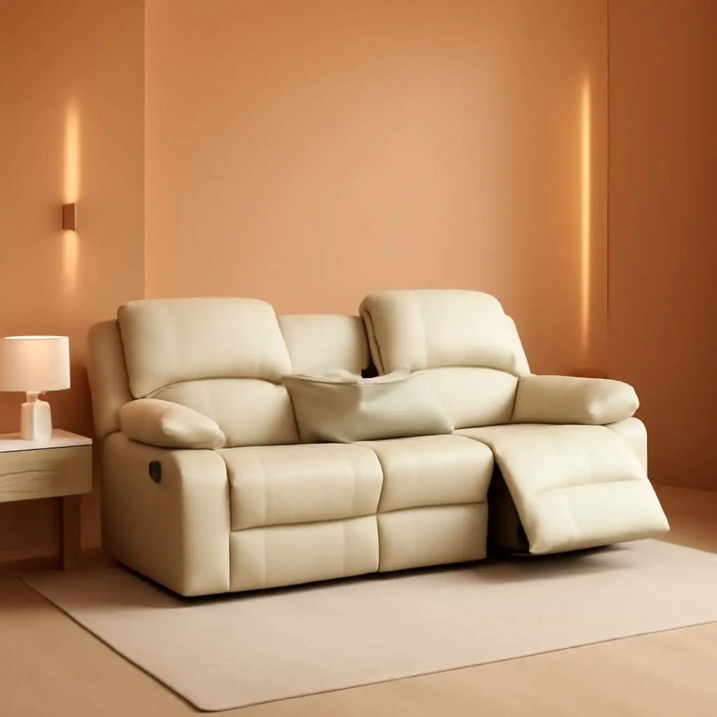 Beige Leather Recliner Sofa Set With Built In Coffee Table from PriceLows™