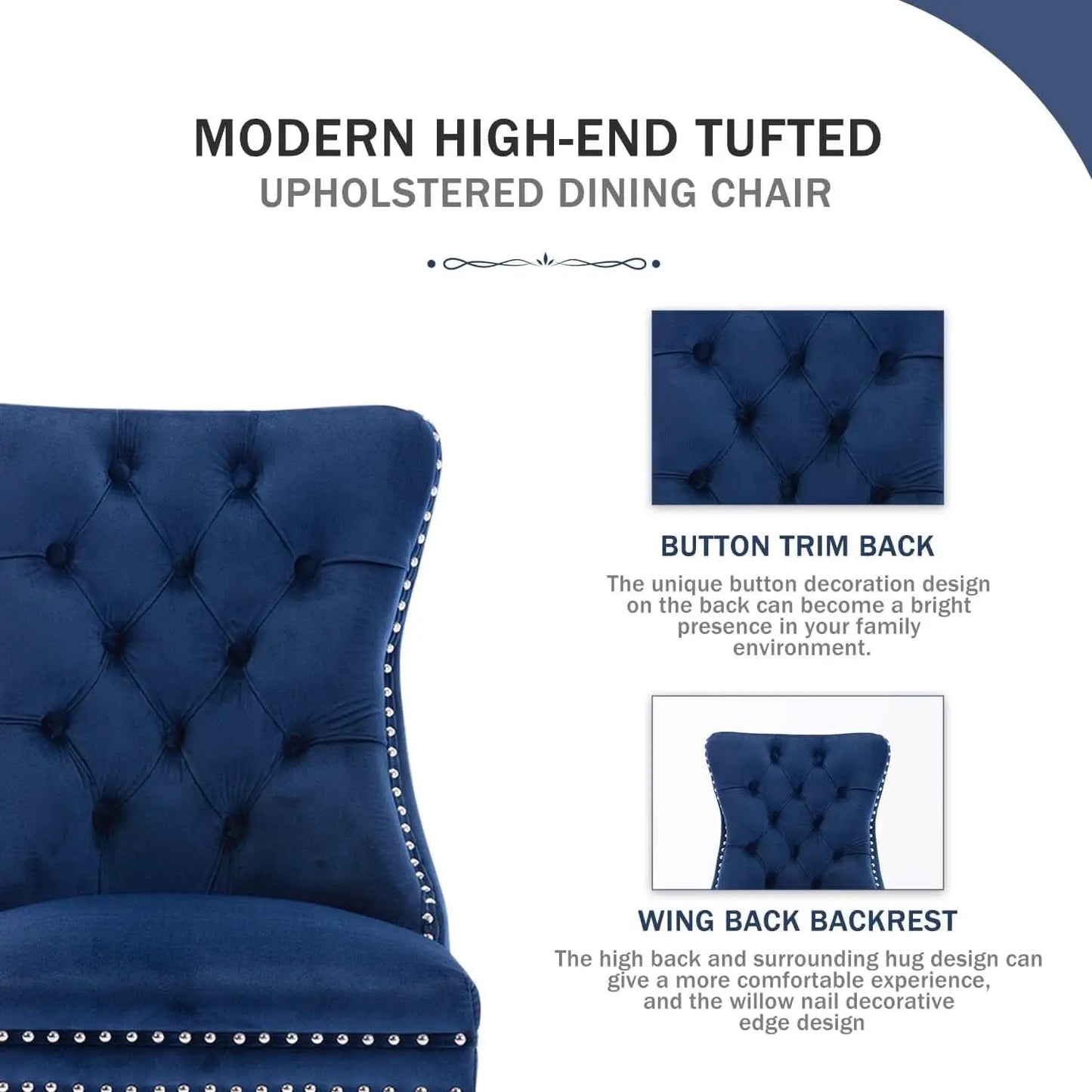 Navy Velvet Wingback Dining Chairs Set Of 4 Modern from PriceLows™