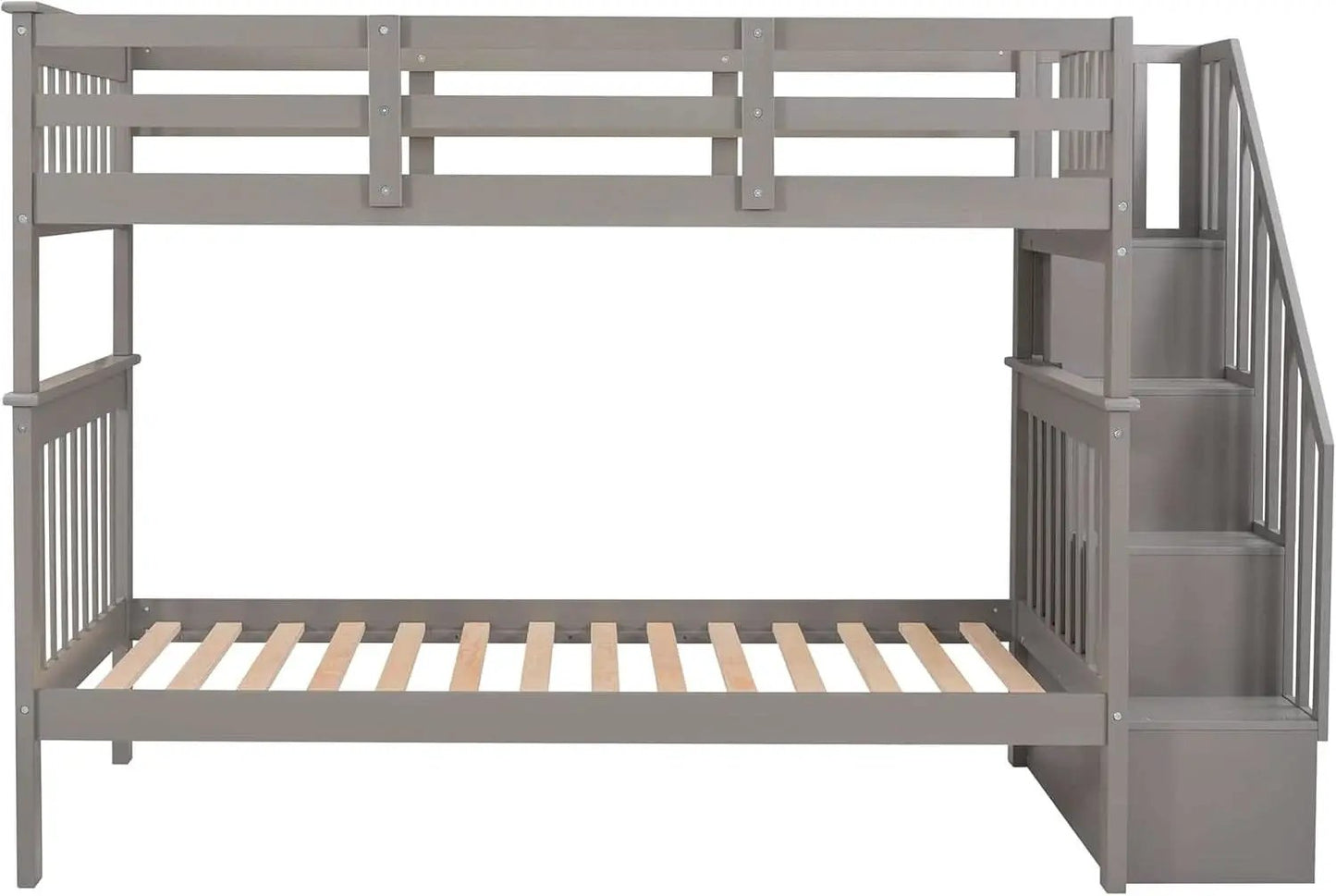 Twin Over Twin Bunk Beds With Stairs Grey For Kids Dorm from PriceLows™