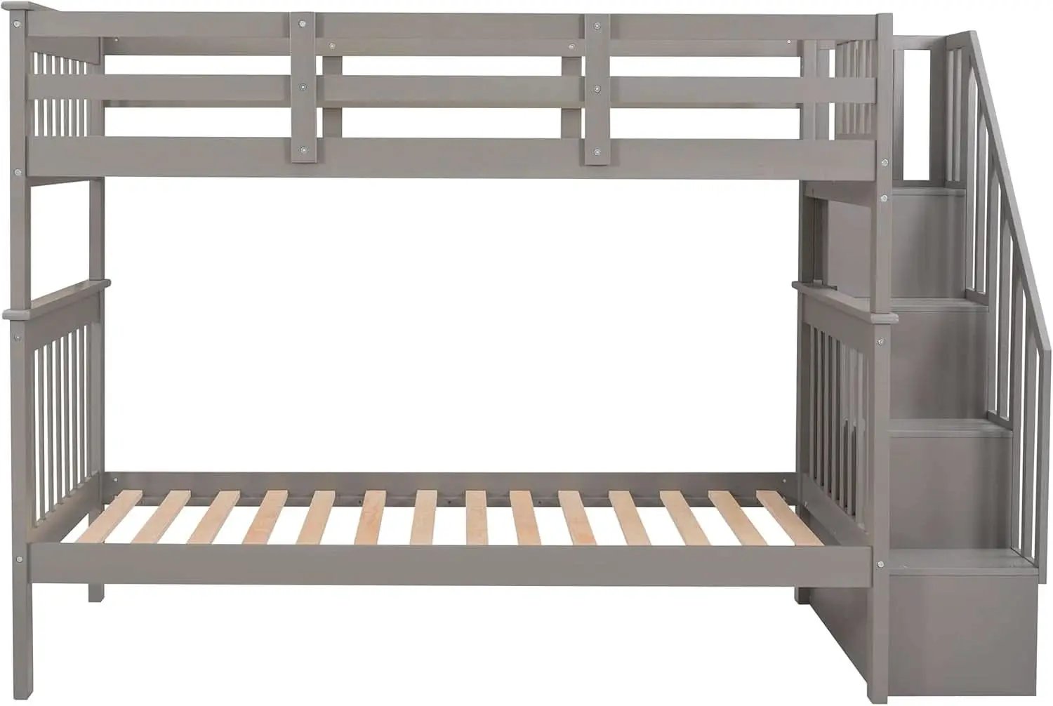 Twin Over Twin Bunk Beds With Stairs Grey For Kids Dorm from PriceLows™