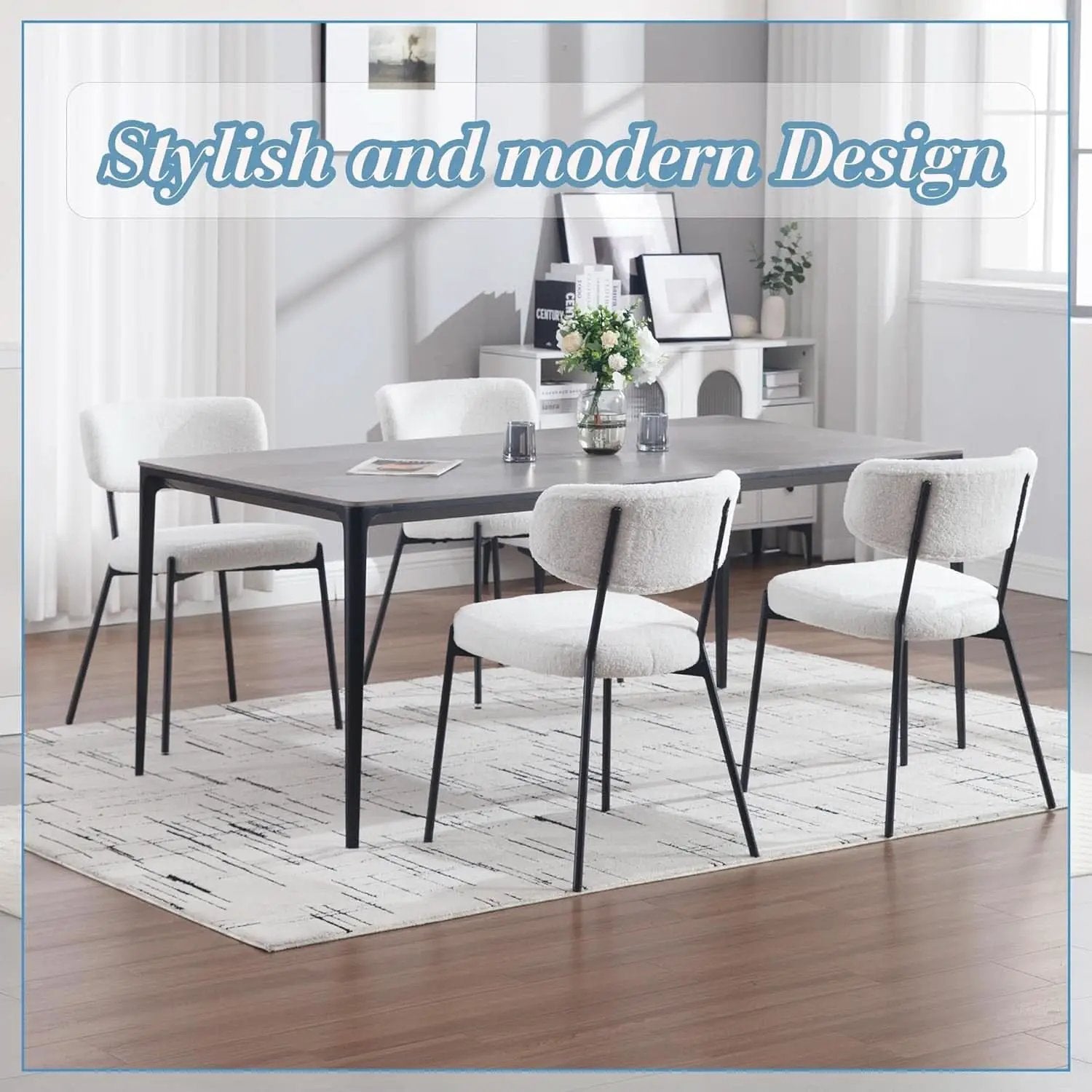 White Boucle Upholstered Dining Chairs Curved Back from PriceLows™