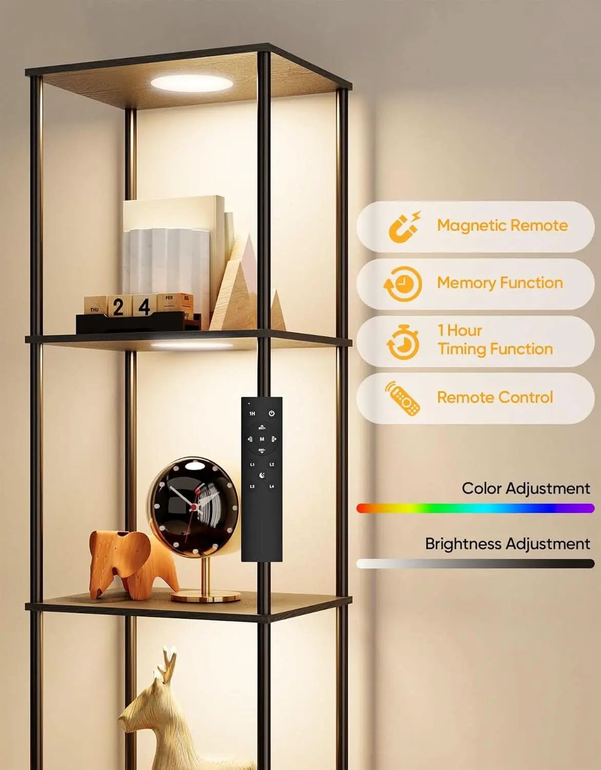 Display Shelf Floor Lamp With RGBW Light And Black Finish from PriceLows™