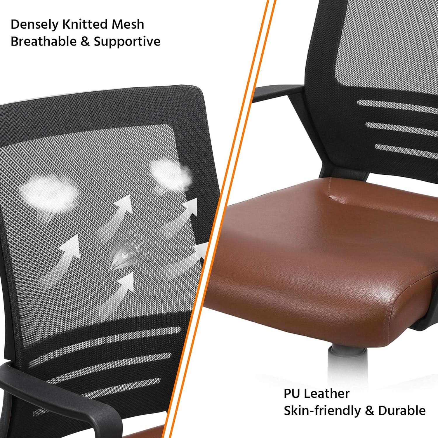 Ergonomic Leather Mesh Office Chair Lumbar Support Brown from PriceLows™