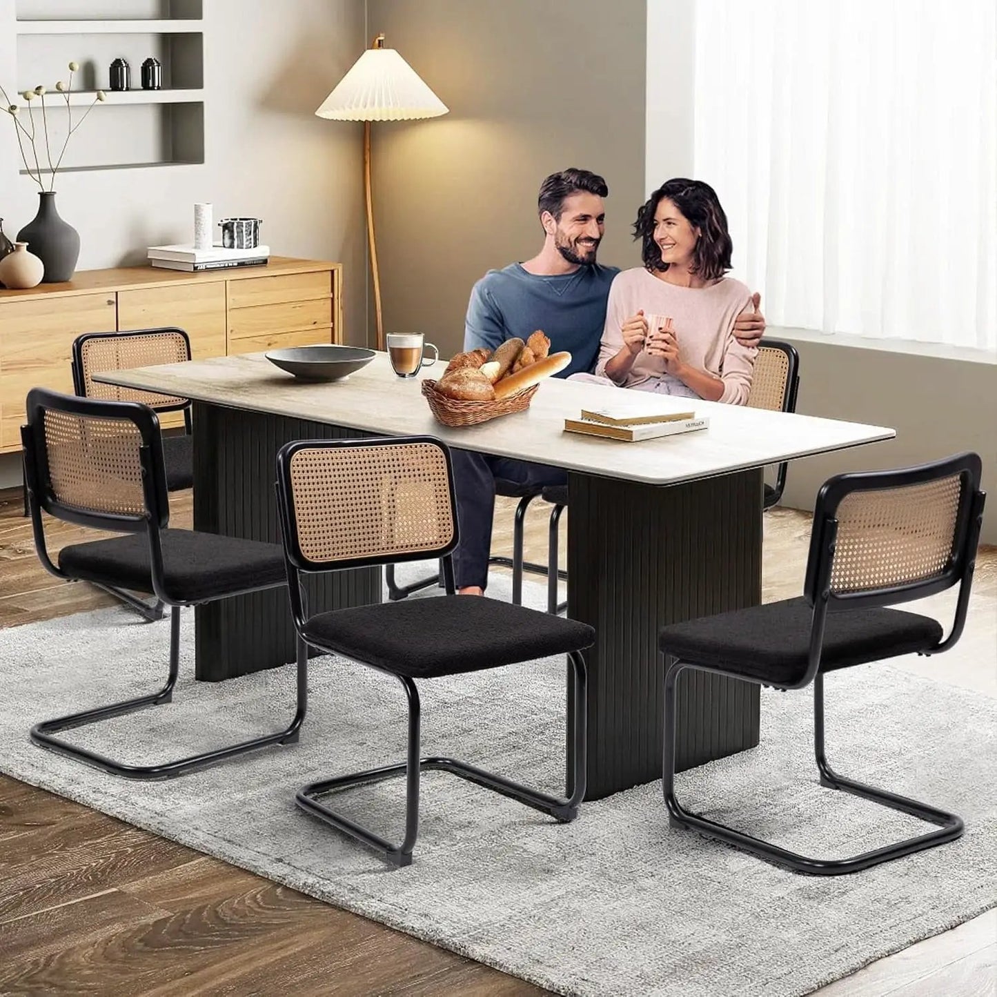 Cesca Cane Dining Chairs Set of 2 Black Boucle Seat from PriceLows™