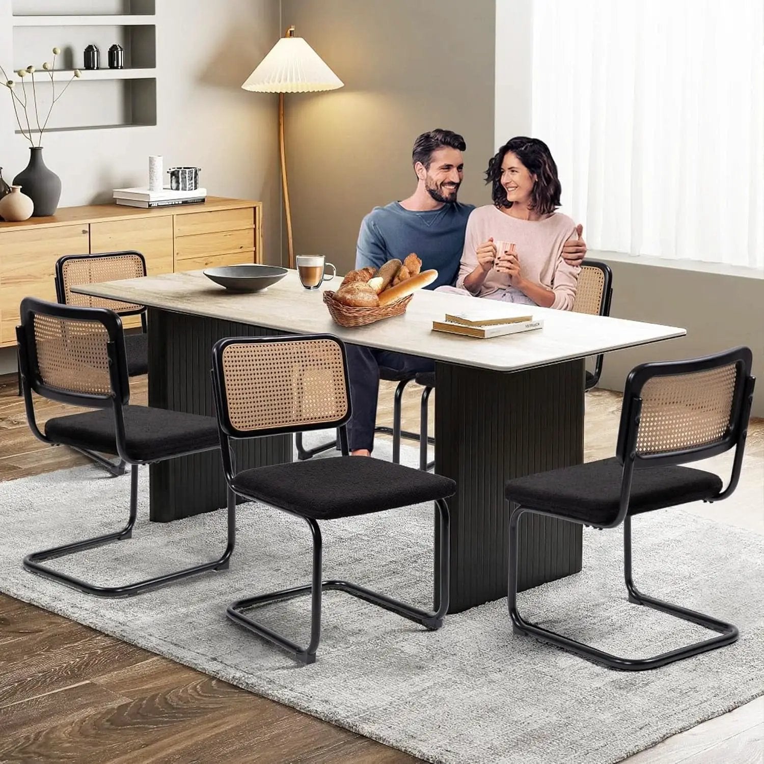 Cesca Cane Dining Chairs Set of 2 Black Boucle Seat from PriceLows™