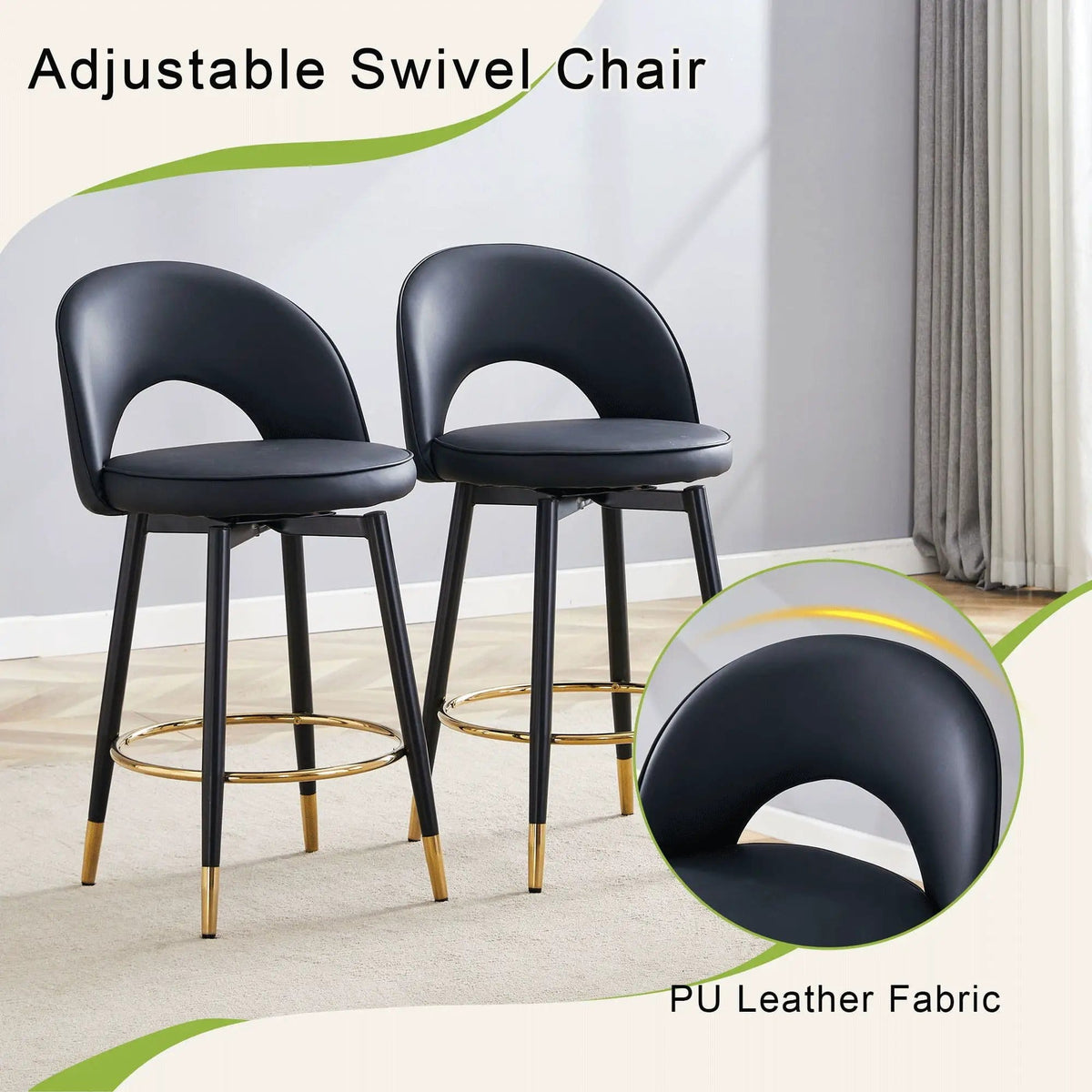 Modern Upholstered 360° Rotatable Bar Chair With Metal Legs For Dining Room (Set of | 2 Pieces | Metal | Dining Room