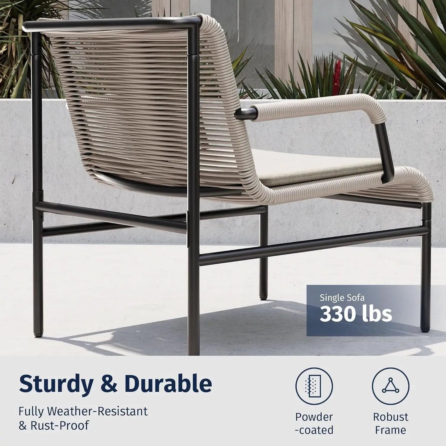 Modern 3-Piece Outdoor Bistro Set with Wide Chairs from PriceLows™
