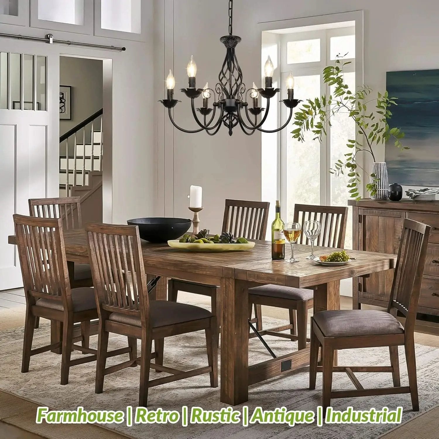 Six Light Matte Black Farmhouse Ceiling Chandelier Fixture from PriceLows™