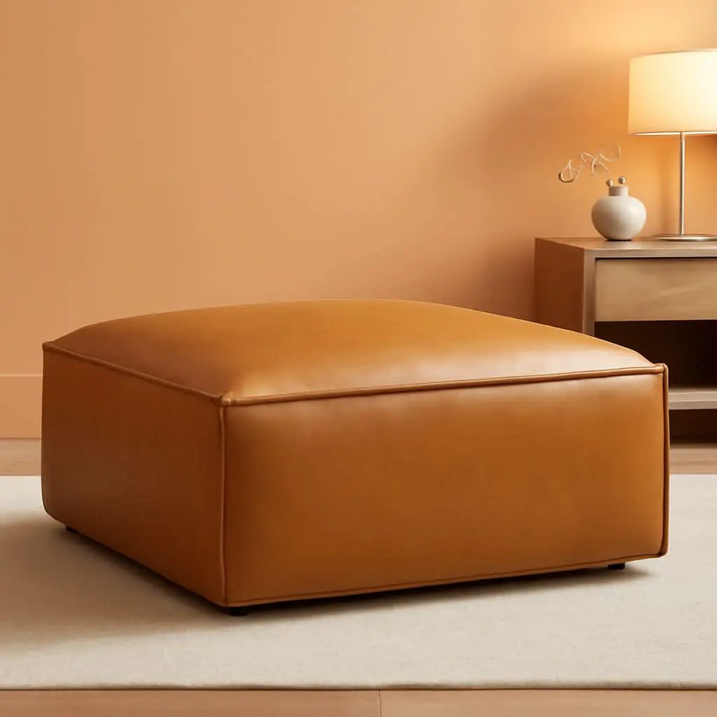 Tan Vegan Leather Contemporary Sectional Sofa Ottoman from PriceLows™