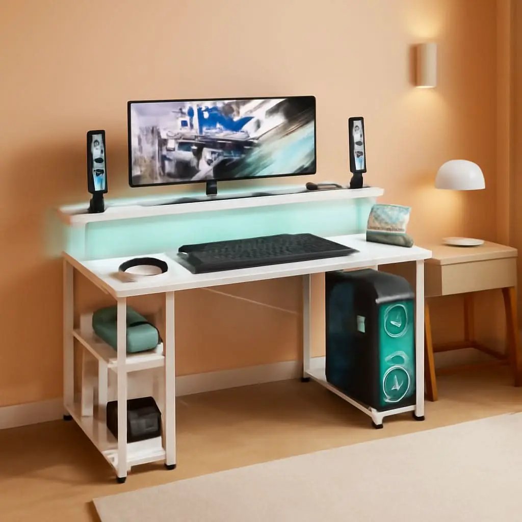 48 Inch LED Gaming Desk With Power Outlets Monitor Stand from PriceLows™