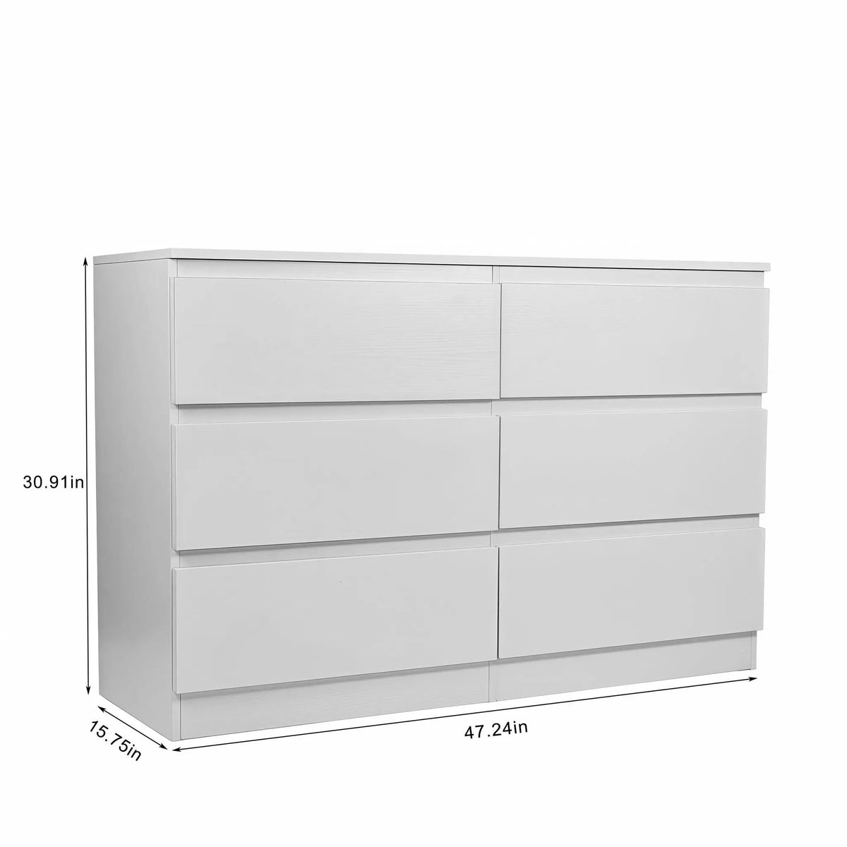 6 Drawer Dresser | Spacious Countertop | Concealed Handles | 47 Inch Width