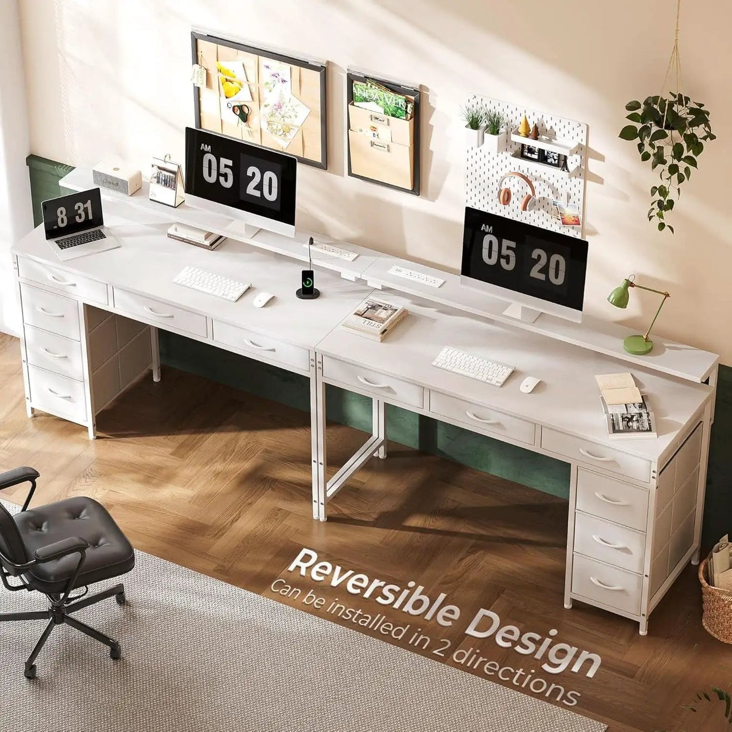 White 47 Inch LED Gaming Desk With 6 Drawers USB Type C from PriceLows™