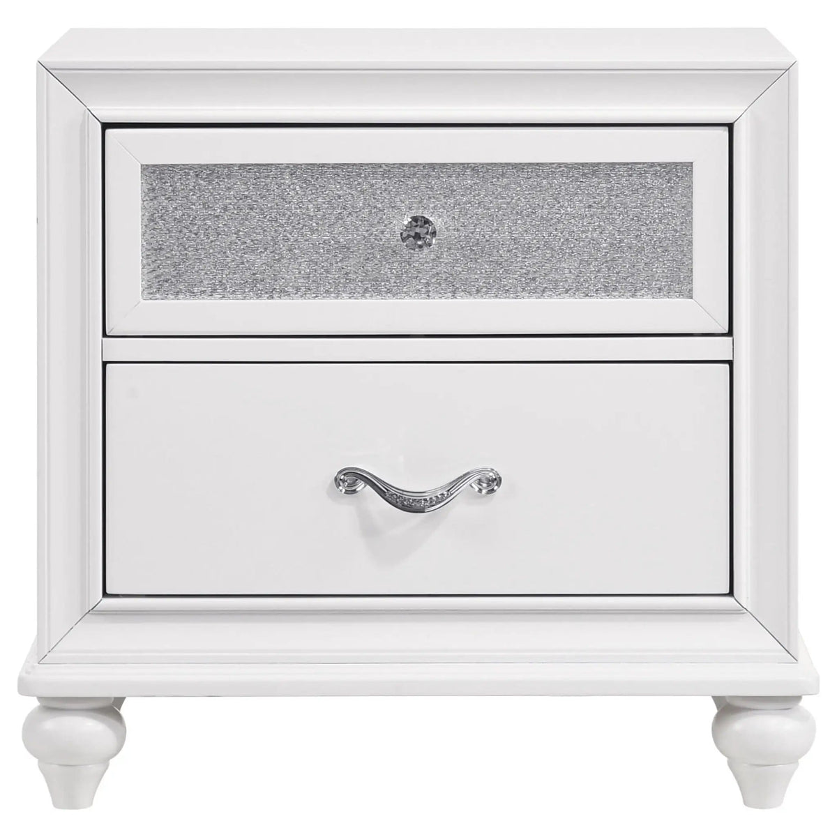 Barzini 2-drawer Nightstand | 25.25 x 16.5 x 25.25 in | Crystal | White