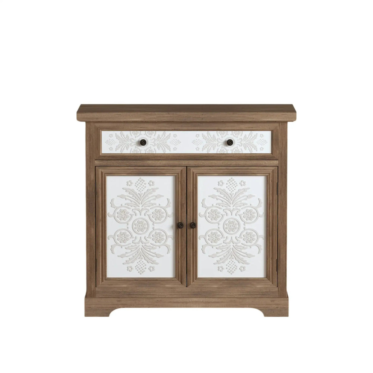 Accent Cabinet | Carved Floral Panels | Distressed Finish | Antique Brown