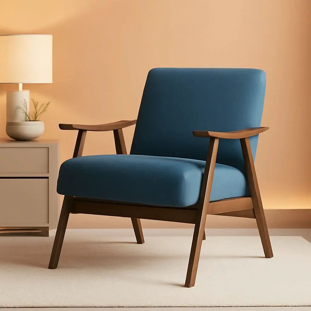 Blue Elle Accent Chair With Linen Upholstery Retro Style from PriceLows™