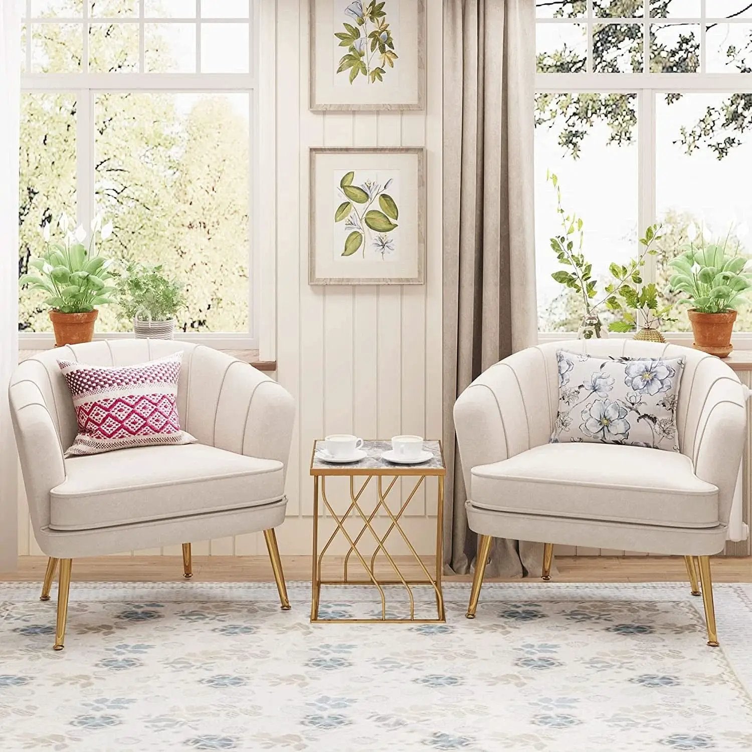 Modern Beige Velvet Accent Chair With Gold Metal Legs from PriceLows™