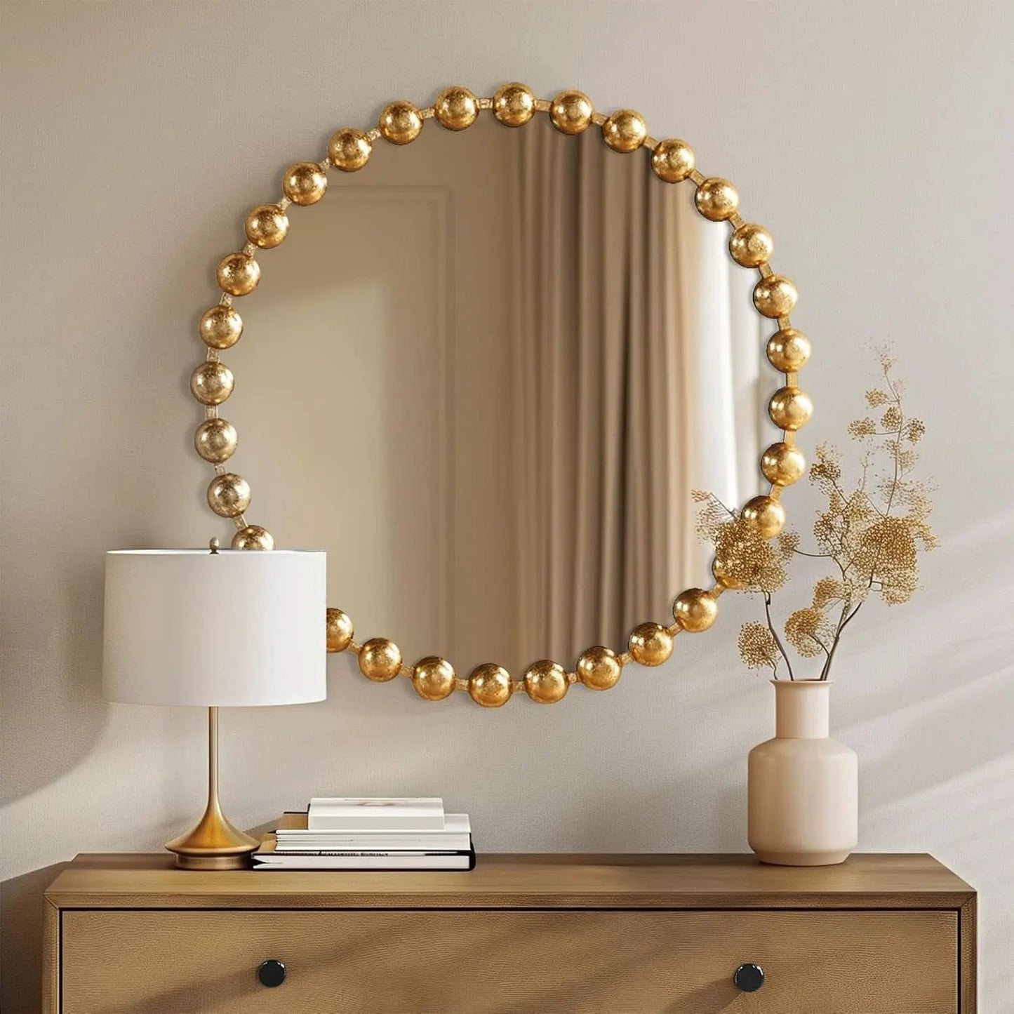 Round Wall Mirror With Gold Metal Frame 27 Inch Entryway from PriceLows™