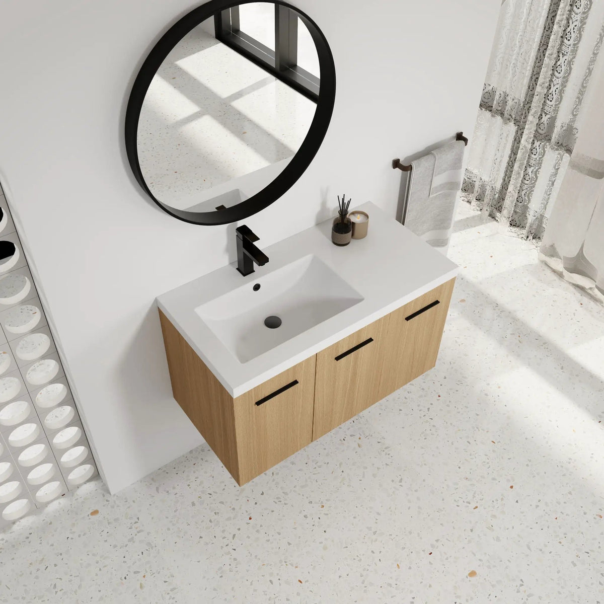 Wall Mounted Floating Bathroom Vanity | 3 Door Modular | Gel Coat Sink