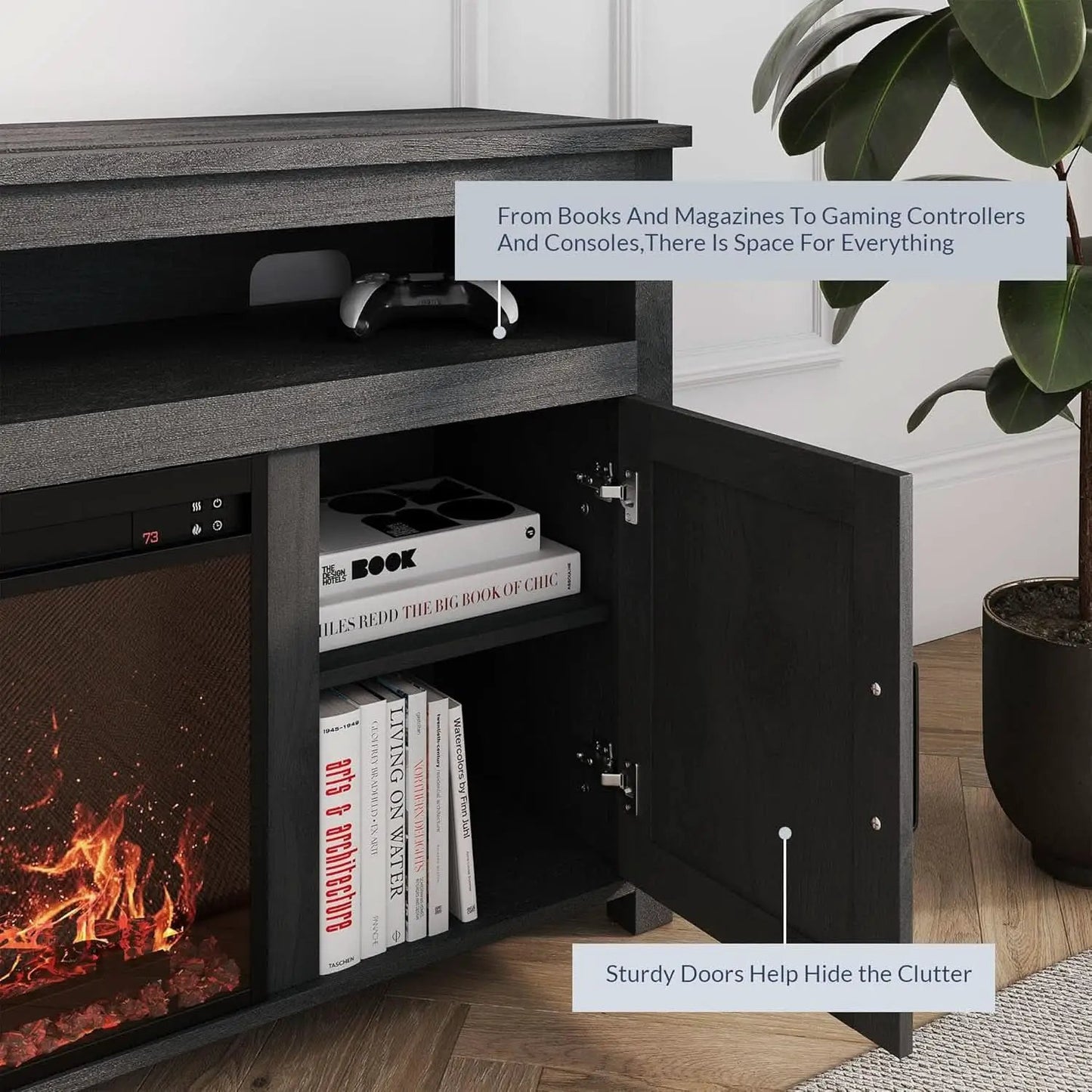 58 Inch Farmhouse TV Stand With Electric Fireplace Grey from PriceLows™