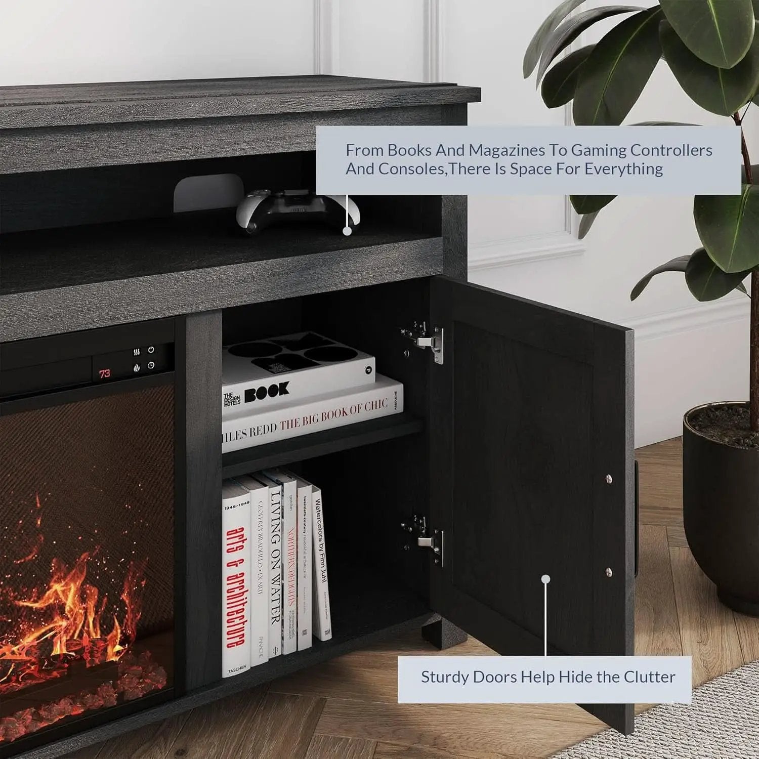 58 Inch Farmhouse TV Stand With Electric Fireplace Grey from PriceLows™