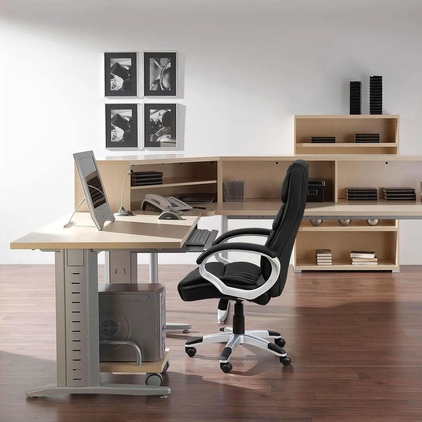 Black PU Leather Office Chair With Adjustable Height And Lumbar Support from PriceLows™