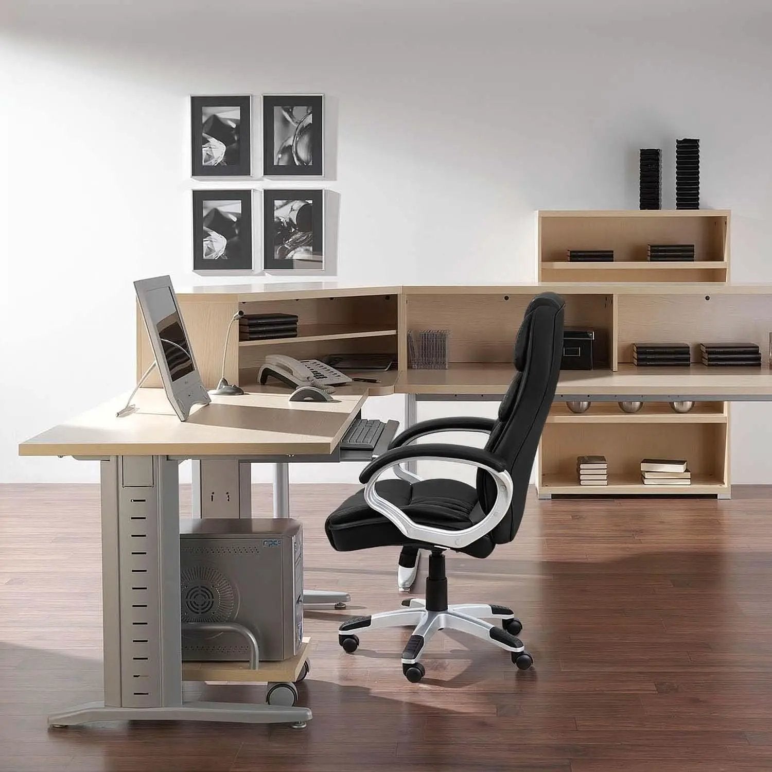 Black PU Leather Office Chair With Adjustable Height And Lumbar Support from PriceLows™