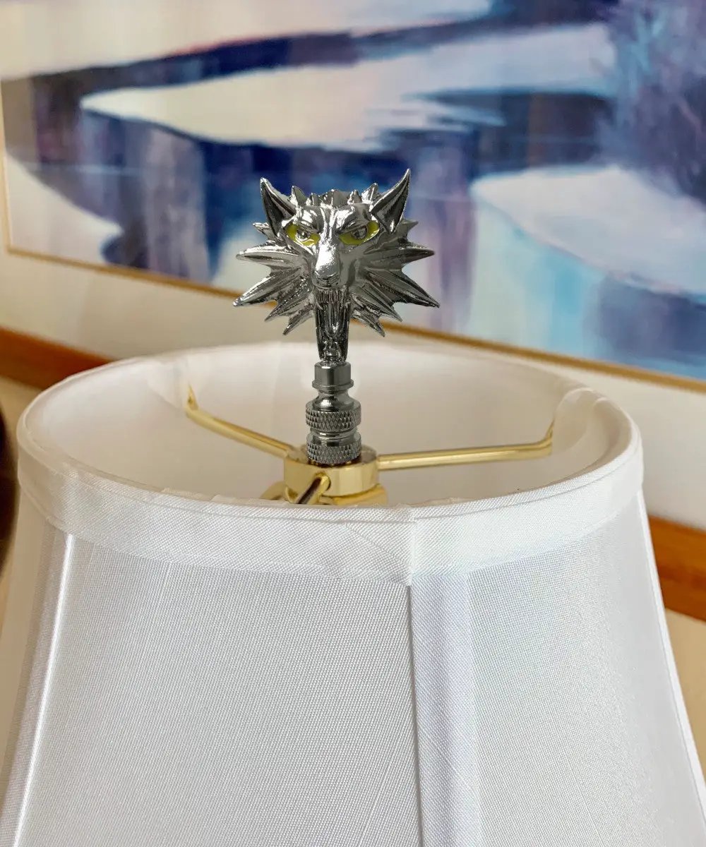 Wolf Head Lamp Finial | Brushed Nickel | Standard Thread | 2.75 Inch Height