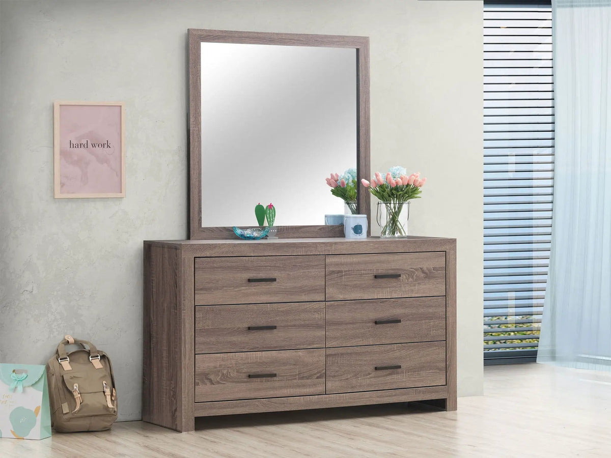 Brantford 6-drawer Dresser with Mirror Barrel | 58.5 x 16.25 x 72.75 in | Engineered Wood & Veneer | Oak