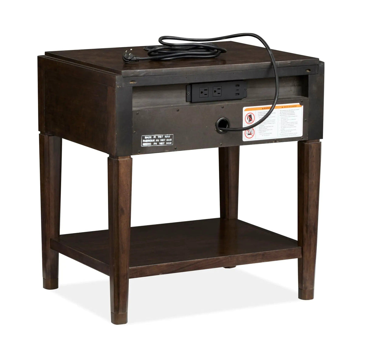 Rowan Open Nightstand Nightstands w/ Charging Station | 20 x 26 x 27.5 in | Metal & Veneer | Espresso