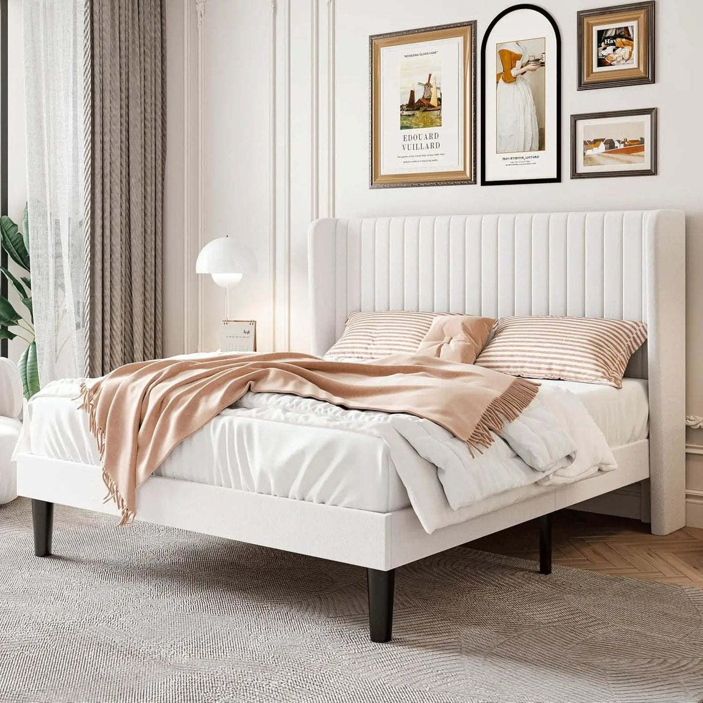Velvet Upholstered Full Bed Frame With Wingback Headboard from PriceLows™