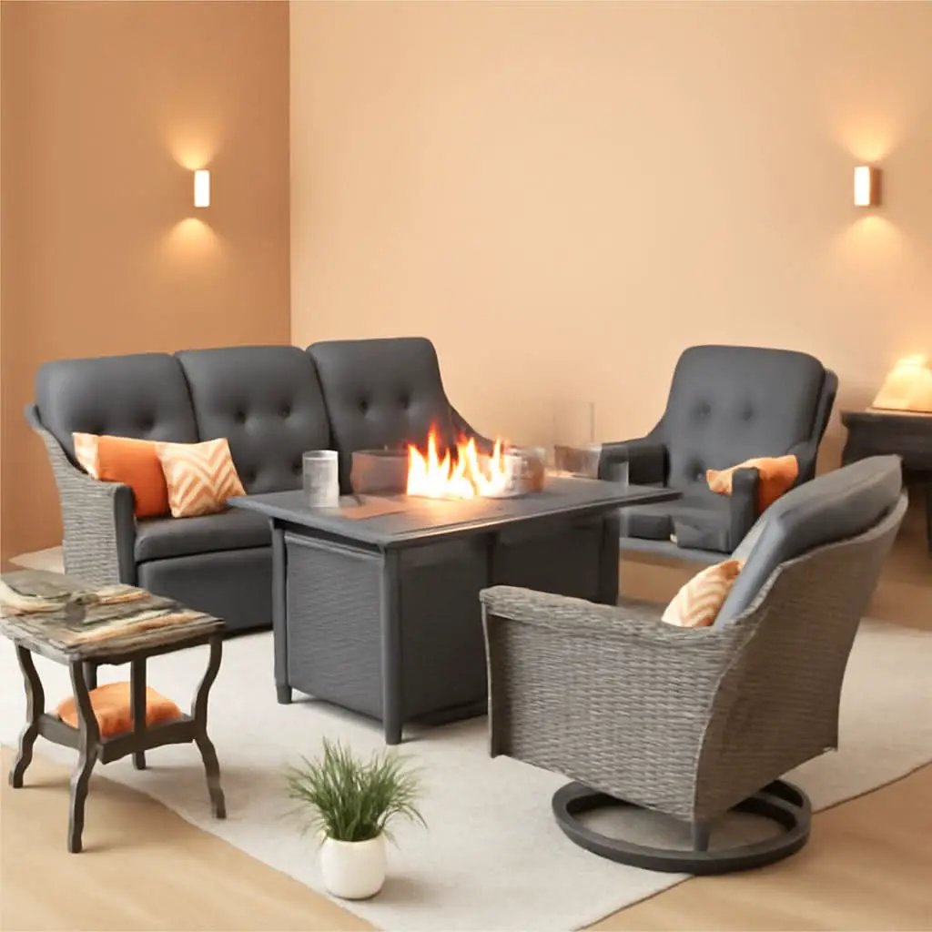 Outdoor 5 Piece Patio Set With Fire Pit Table Dark Grey from PriceLows™