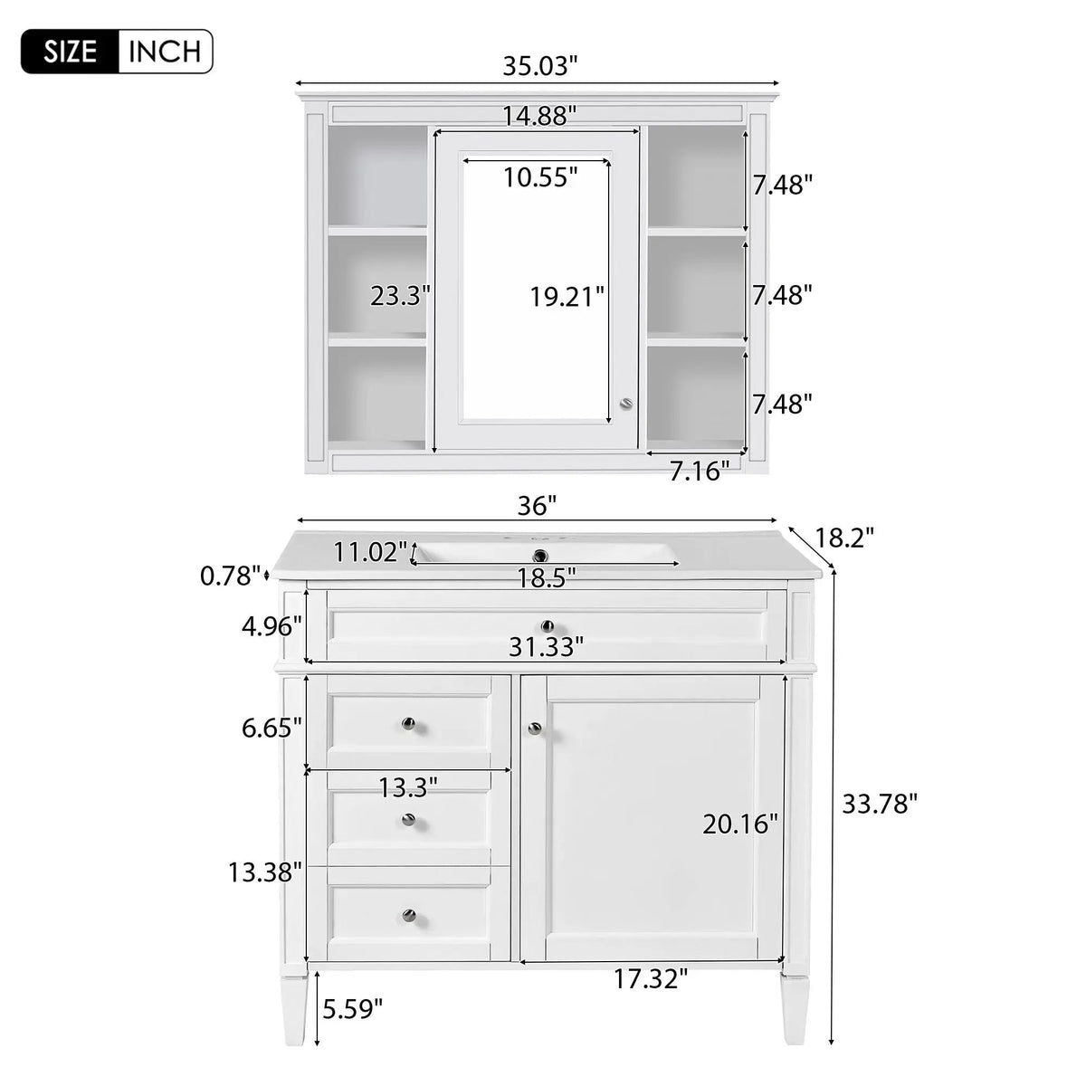 Bathroom Vanity With Mirror Cabinet | Single Sink | Soft Close Doors And Drawers