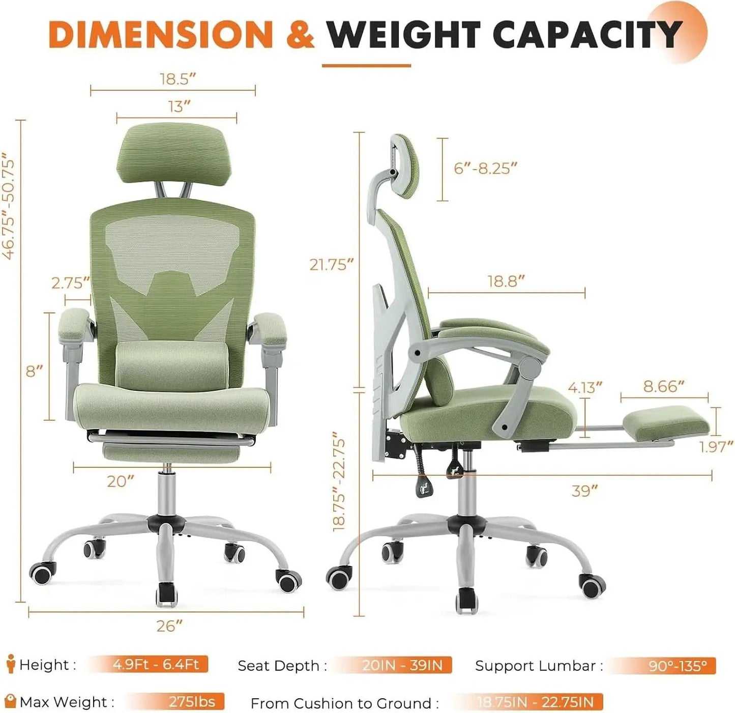 Green Ergonomic High Back Mesh Office Chair Lumbar Support from PriceLows™