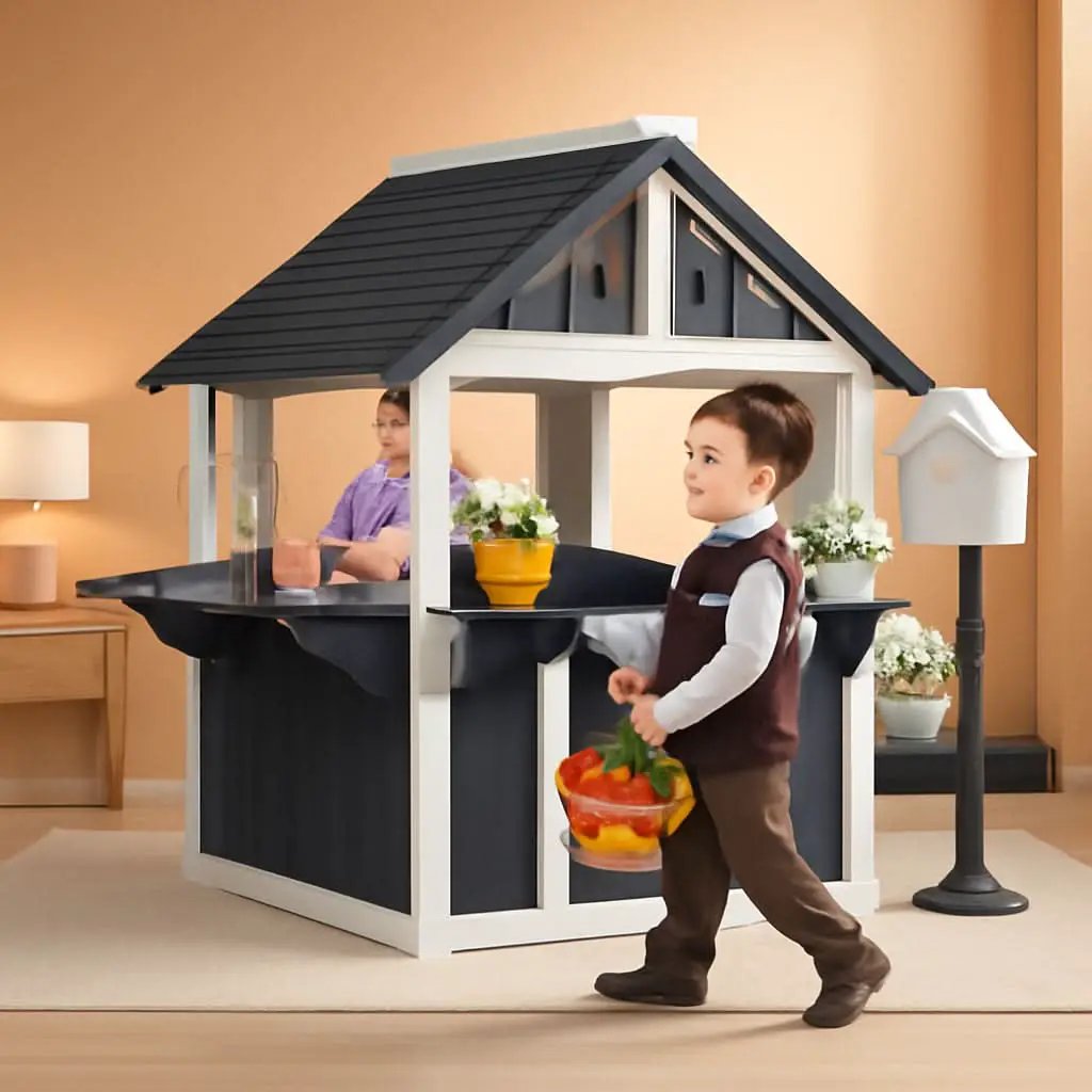 Wooden Outdoor Playhouse Gray White Integrated Sink from PriceLows™