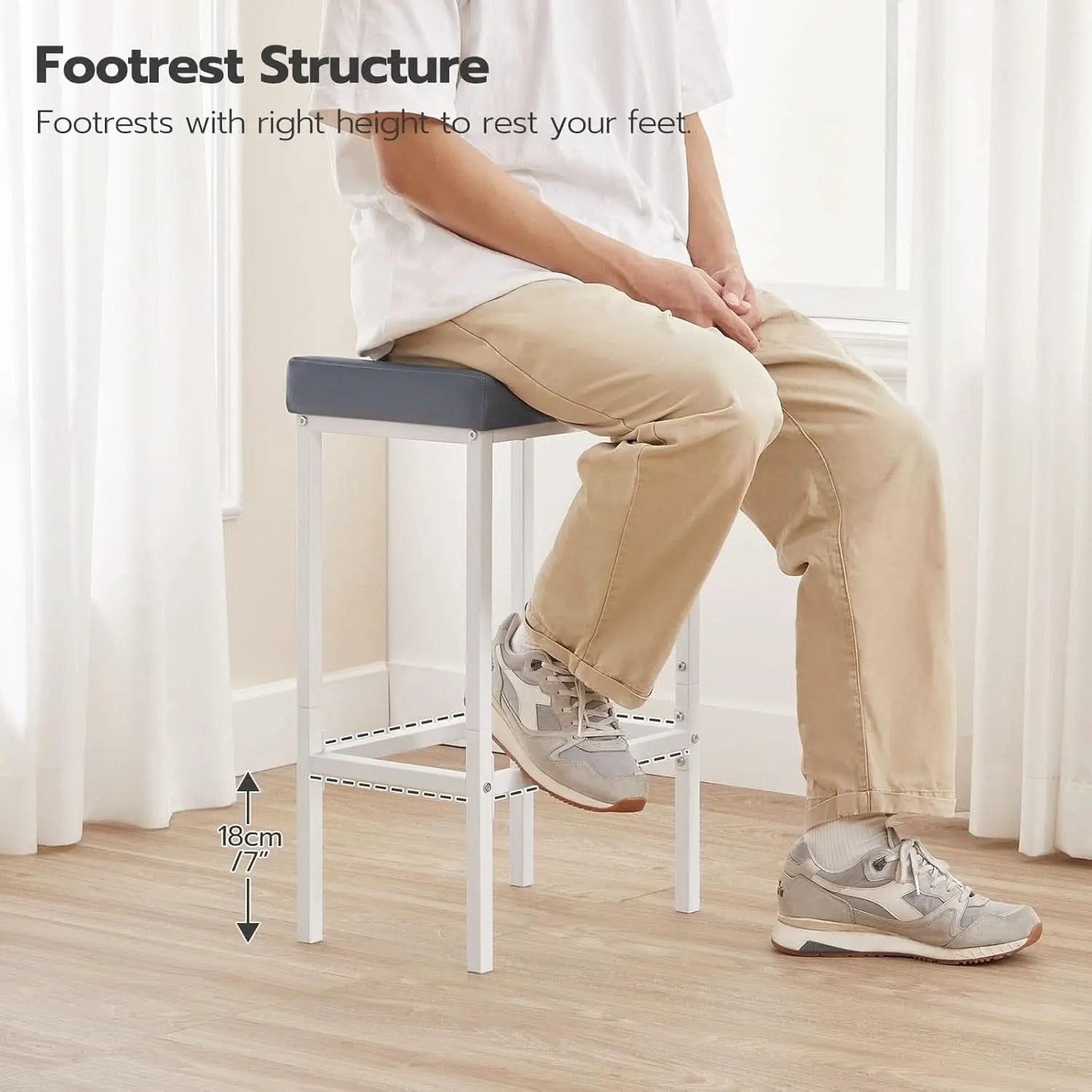 Saddle Bar Stools Set of 2, 24.8 Inches, White and Gray from PriceLows™