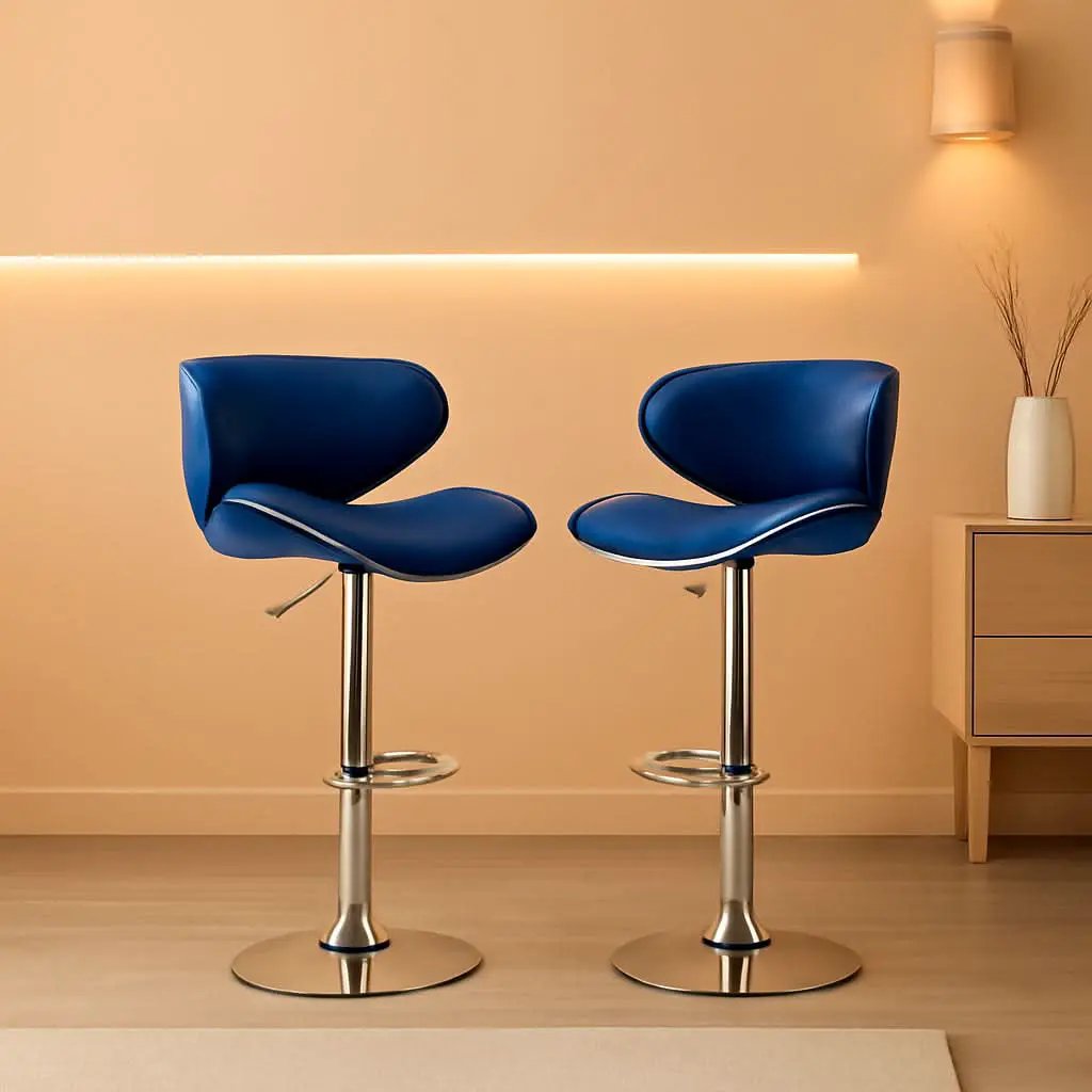 Blue Velvet Upholstered Adjustable Swivel Barstool Set Of 2 from PriceLows™