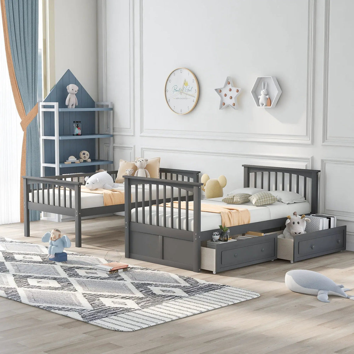 Twin Over Twin Bunk Bed | With Storage Drawers | Convertible | Twin Size