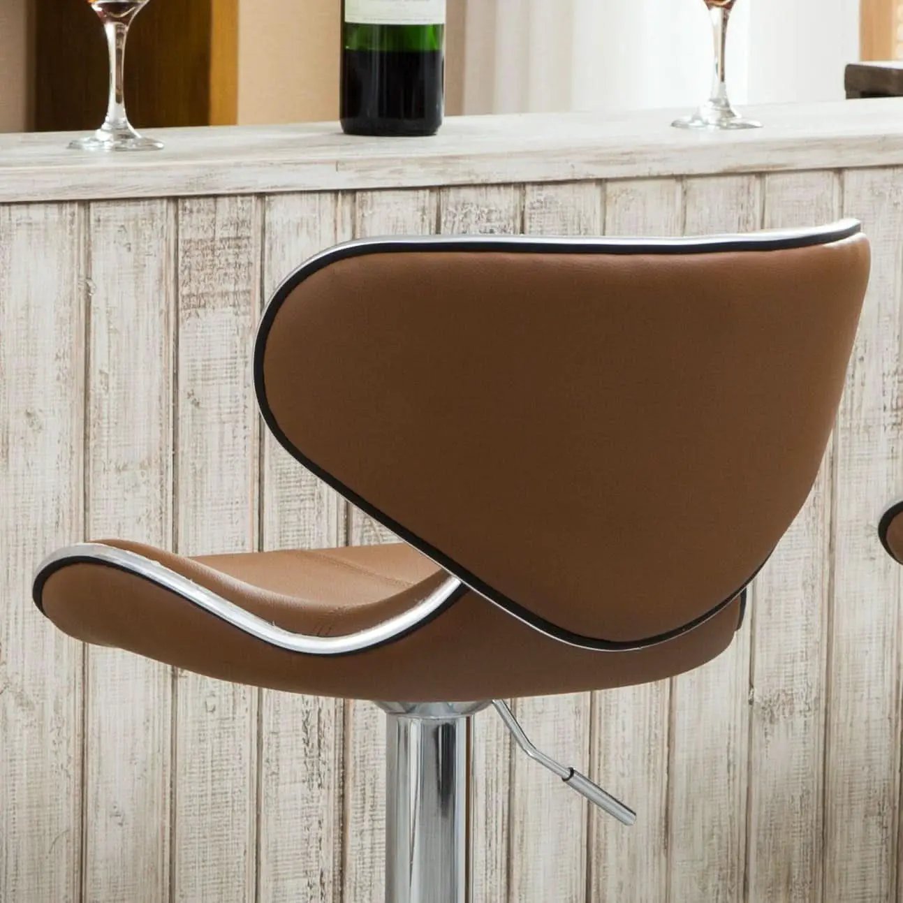 Masaccio Bar Stool Caramel Leatherette Adjustable Height from PriceLows™